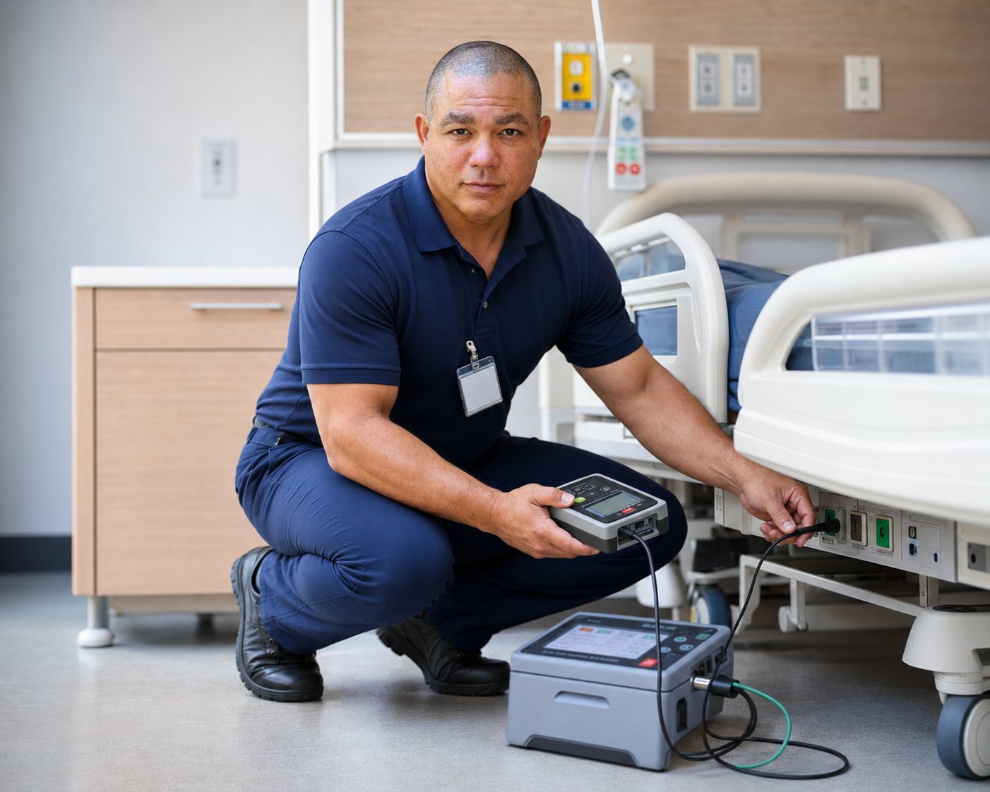 BiomedRx technician performing biomedical equipment to protect patient safety