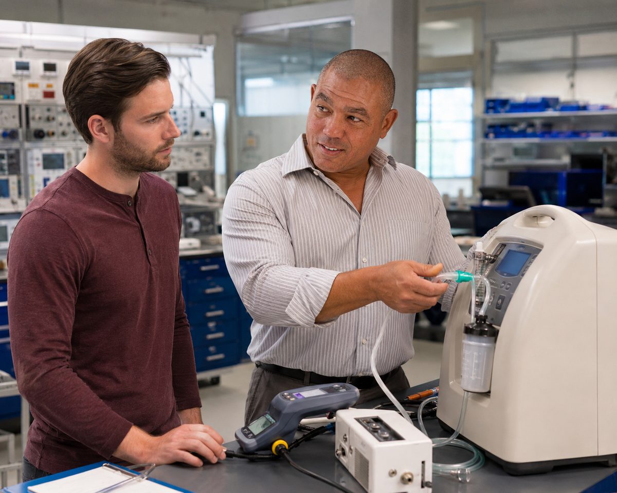 Devin Demonstrates Oxygen Concentrator Output Testing