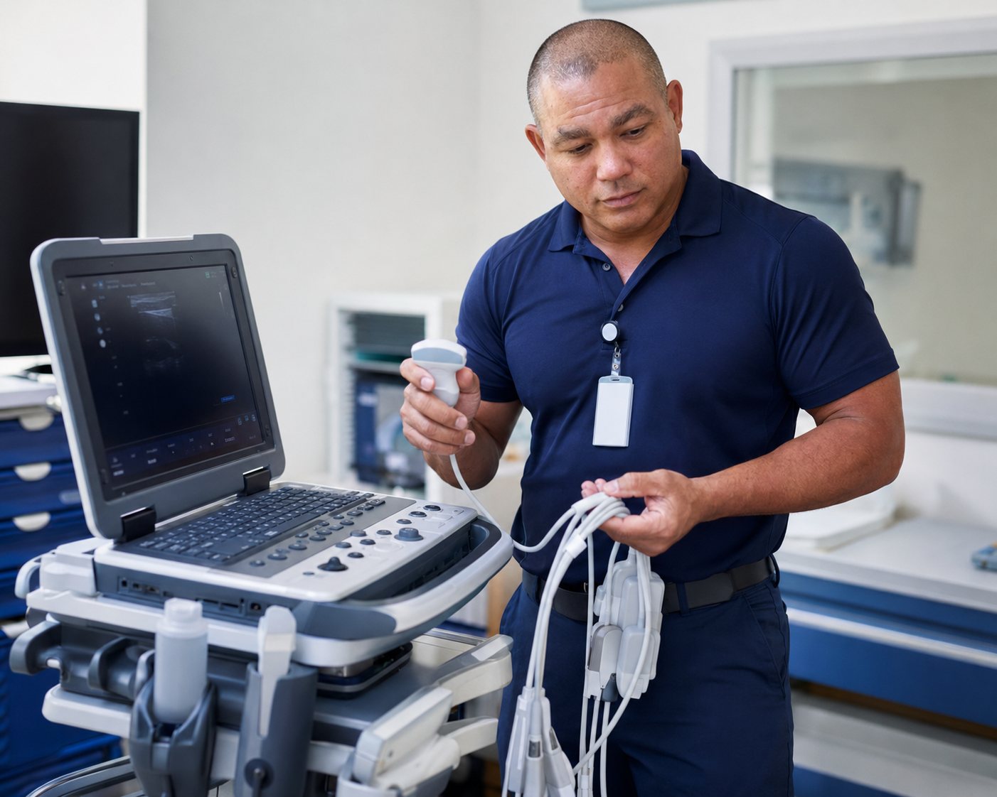 BiomedRx technician performing laboratory equipment field service to protect patient safety