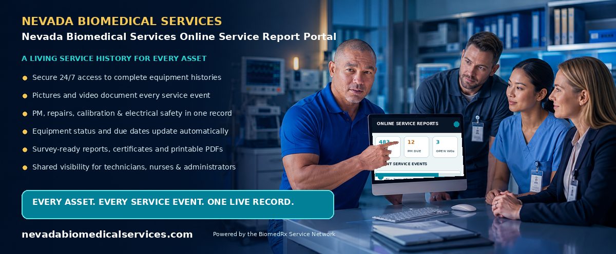 Nevada Biomedical Services Online Service Report Portal — every service event, live in your secure online report portal; view a sample report